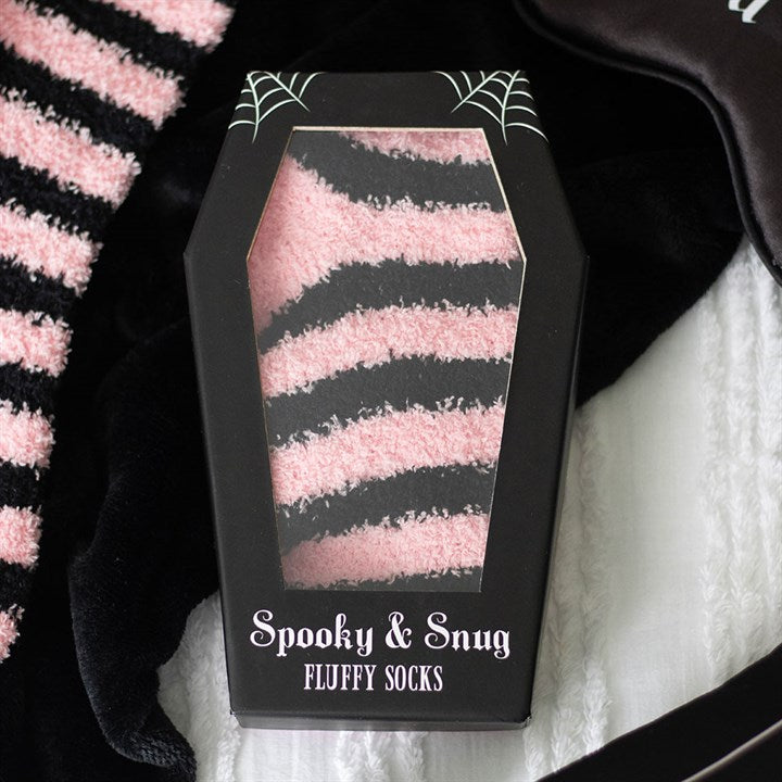 Pink and Black Striped Socks in Coffin Gift Box