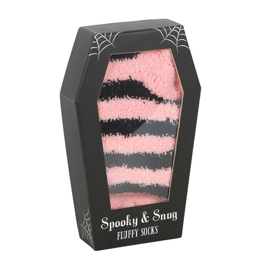 Pink and Black Striped Socks in Coffin Gift Box