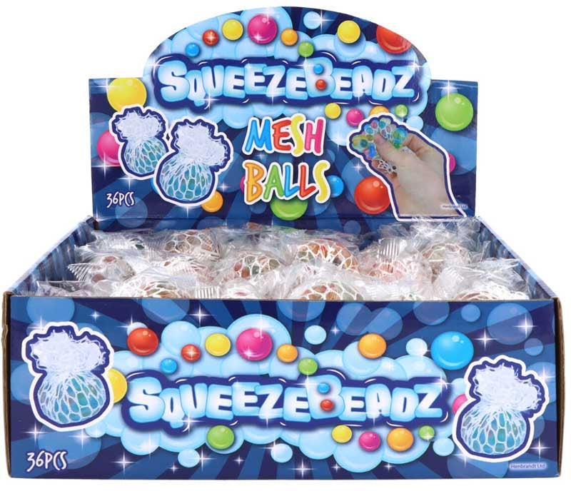 BALL WITH MESH AND BEADS SQUEEZE 4.5CM ASSORTED
