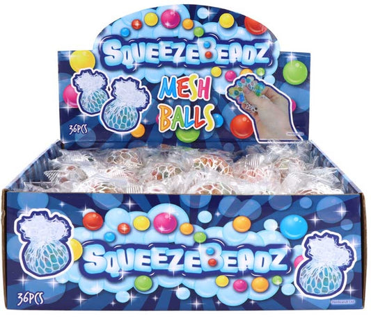 BALL WITH MESH AND BEADS SQUEEZE 4.5CM ASSORTED