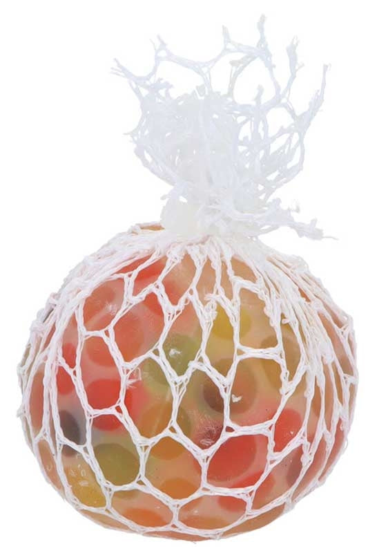 4 x BALL WITH MESH AND BEADS SQUEEZE 4.5CM ASSORTED